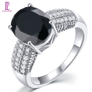 Lohaspie Jewelry Genuine 4.58 Carats Solid Sterling Silver 925 Ring Original Natural Black Spinel Ring 925 Silver Women Original Birthstone Ring For Women Silver 925 Jewelry