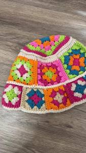 Handmade Crochet Bucket Hat Women Autumn Winter Flower Knit Beanies INS Korean Casual Beanies Panama Cap Fisherman Hat