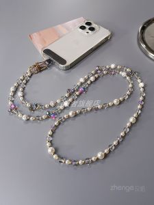 สายรัดโทรศัพท์แบบยาว กระเป๋าสะพายข้าง สร้อยคอ ลูกปัดคริสตัล ลูกปัดทรงพิเศษ สายรัดโทรศัพท์แบบสุดหรูสำหรับผู้หญิง