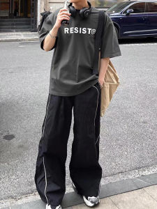 กางเกงกีฬาลำลองสำหรับกลางแจ้งแบบบางแห้งเร็วสำหรับฤดูร้อน กางเกงขายาวทรงหลวมเอวสูงสำหรับผู้ชาย กางเกงขายาวลำลองสไตล์อเมริกันที่สวมใส่สบาย