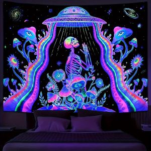 VIKAMA Neon Astronaut Alien Pizza Tapestry Psychedelic Galaxy Wall Hanging Funny Aesthetic Room Decor Z Generation Bedroom Decor