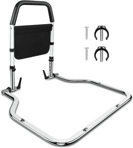 Bed Safety Rail Assist for Elderly Adults Pregnant Women Foldable Anti slip with Support Hand bar Handle and Storage Pocket