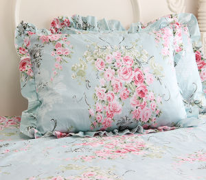 Pure Cotton Pastoral Style Pillowcase Two Blue Green Pure Cotton Lace Zipper Pillowcase Hot Selling Recommended One-Pair Package Princess Style