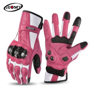 SUOMY Leather Motorcycle Gloves Breathable Carbon Full Finger Motocross Glove for Men Women Racing Gear Gloves XS-2XL 1Pair