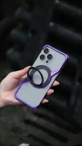 Magnetic Metal Z Shape Phone Case For Iphone 14 15 16 Pro Max 360 Degree Rotation Stand Aluminum Hollow Heat Dissipation Bumper