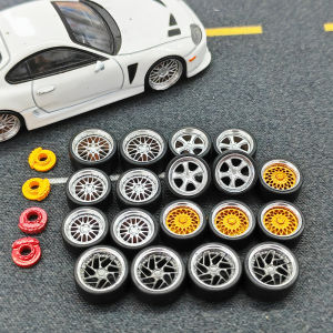 1:64 Scale Model Car Wheels Rims 4pcs 1Set 3D Printed Resin Rims with Rubber Tires for Hot Wheels MINI GT Tomica JDM Car Upgrade