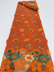 Luxur Soft Multicolor 100% Cotton Swiss Voile Lace In Switzerland With 3D Big Flower Applique Stones Women Wedding Party Dress