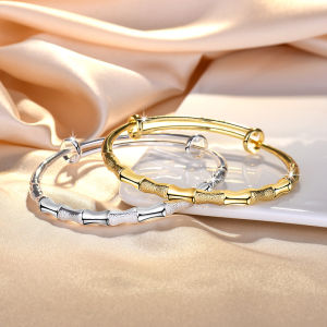 Womens silver Expandable Bangle Bamboo Bracelet Ladies Jewelry for Women Girls