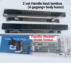 Handle pintu Paloma baut tembus Full stainless/Gagang pintu rumah baut tembus 2 dua pintu/Tarikan pintu rumah mewah 2 pintu set kunci/Pegangan handle pintu rumah 2 dua pintu kupu tarung/Handle tembus/Gagang pintu kaki tembus