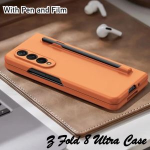 With Pen Slot and Film Protector Skin Feel Phone Case for Samsung Galaxy Z Fold 8 Ultra 7 6 5 4 3 Cover Hard PC Shockproof Cover