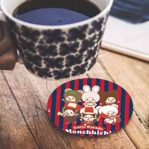 Cartoon M-Monchhichis Themed Wooden Coaster Non-Slip Heat-Resistant Fun Dining Table Decoration Cafe Restaurant Gifts