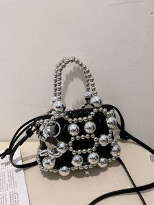 Niche Style Exquisite Beaded Cut Out Woven Pouch Fancy Western Style All-Matching Chain Satchel Crossbody Mini Lipstick Pack