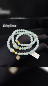 vòng tay nữ dáng chuỗi ngọ c cẩm thạch jade a tự nhiên mix đồng điếu lu thống và charm cỏ 4 lá bọc ngọc jade a bọc vàng tây vòng tay đá phong thủytrang sức thiết kế đủ hóa đơn thẻ bảo hành