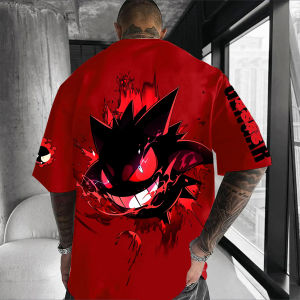 Pokémon ญี่ปุ่นอะนิเมะอุปกรณ์ต่อพ่วงพิมพ์แขนสั้น Mewtwo Pikachu ฤดูร้อนหลวม Blockbuster กีฬาเสื้อยืด