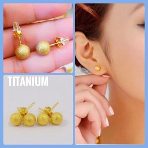Patam Anting Tusuk Titanium Stainless Steel Bola Pasir Emas Simple Awet Anti Karat Xpid26