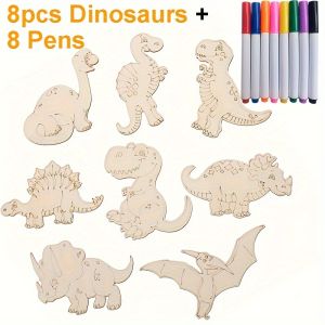 Unfinished Wooden Dinosaur Animal Laser Cut DIY Craft Party Deco Art Deco Room Decor Kindergarden Pre-school Drawing