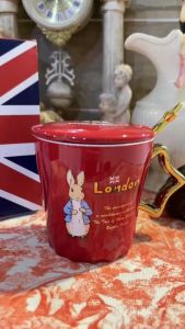 Cốc sứ phong cách Anh (kèm thìa) màu đỏ 350ml quà tặng-British style ceramic cup (with spoon) red 350ml