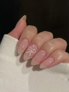 Jennie Style Mid-Length Nail Art Stickers Red Wine Color Almond Dressed Armor Nail Polish with Butterfly Bow Design