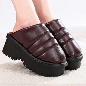 รองเท้าแตะผ้าฝ้ายส้นสูงสำหรับผู้หญิง พื้นยางกันลื่น อบอุ่น สวมใส่ในบ้าน พื้นฟองเบาๆ ทำด้วยมือ รองเท้าแตะพื้นหนาสำหรับผู้หญิง