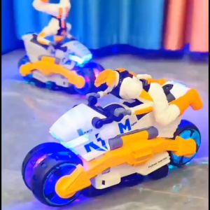 Electric stunt transformable motorcycle childrens toy spinning light music transformable toy car