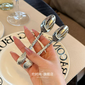 Attractive Manager Ladys Personal Use Italian Rock Pattern Design Stainless Steel 18/10 Dessert Spoon Coffee Spoon