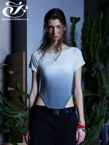 Slim Fit Summer T-Shirt Immune System round Neck Short Sleeve Hole Design Classic Solid Color Sweet And Spicy Style Womens Top