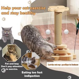 【4 In 1 】Sisal Cat Scratching Post Vertical Scratcher with Interactive Track Toys & Ball 猫爬架 猫玩具