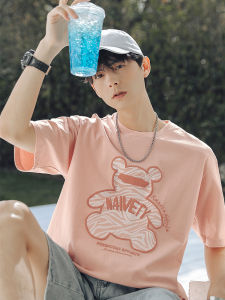 Loose Casual Bear Cartoon Print Short Sleeve Mens T-shirt Breathable Cotton Summer Fashion Youthful Style Couple Tops