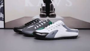 Korean Fashion Slip On shoes for men Flat Walking Casual Mules Canvas Sneakers for Men rubber working shoes Breathable Half Slippers shoes for men