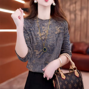 Elegant Long Sleeve round Neck T-Shirt Womens Inner Wear Fleece Brushed Base Shirt Autumn Winter New Style Warmth Inner Match