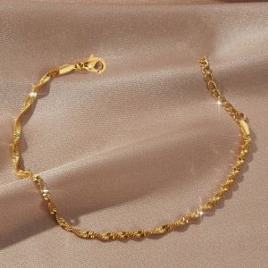 18K Gold Plated Water corrugated bracelet Stainless Steel Fine Chain BraceletElegant Bracelet Jewelry