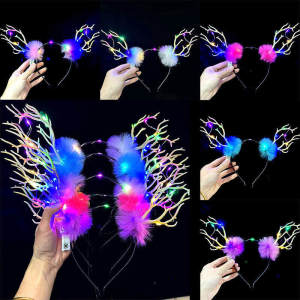 C.three Forest Style Headdress Creative Christmas Headband Luminous Antlers Headband