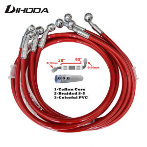 Free Shipping Red 400-2200mm Hydraulic Brake Hose DOT Oil Pipe Line Braided Cable 10mm Banjo Chromium Plating