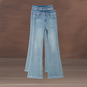 Slim Fit Silk Denim Jeans High Waist Stretchy Thin Womens Long Pants Spring Summer New Style Nine Points Flared Jeans