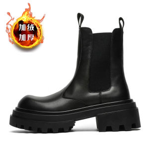 New Mens Chelsea Boots Thick Bottom High Top Breathable Black Spring Summer Motorcycle Martin Boot Increased Height