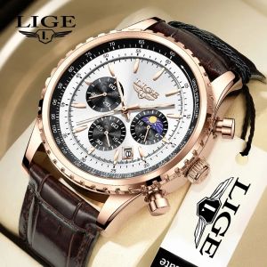 LIGE New Men Watches Luxury Men Wrist Watch Leather Quartz Watch Sports Waterproof Watch For Men +Box