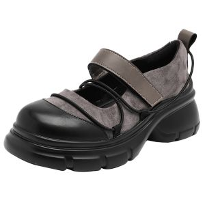 Agsdon | Thick Sole Vintage Increasing Heel Mary Jane Shoes