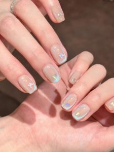 Handmade Nail Stickers Wear Armor Short Ins Aurora Ice Transparent Cat Eye Painted Butterfly Ice Blue Fake Nail Tip
