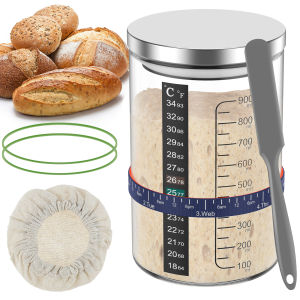 Sourdough Starter Jar 900ml Starter Container Clear Glass Jar and Accessory Sourdough Bread Baking Supplies Ferment Food Storage