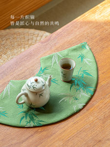 New Chinese Style Fan Shaped Waterproof Tea Table Mat Luxury Dry Puffing Stage Bamboo Tablecloth Floral Bird Pattern Home Decor