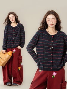 Vintage Floral Retro Knit Sweater Female