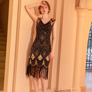 ชุดราตรีวินเทจปี 1920 พร้อมสายเดี่ยวและกระโปรงทรงเอ ชุดราตรีสีลูกไม้ ชุดราตรีผู้หญิง ชุดราตรีย้อนยุค เดรสปาร์ตี้ ชุดไปงานปาร์ตี้