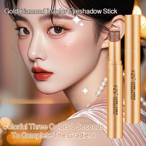 Gold Diamond 3 Color Eyeshadow Stick Triple Shade Creamy Formula Waterproof Long Lasting Easy Blend Pearl Glitter For Everyday Makeup