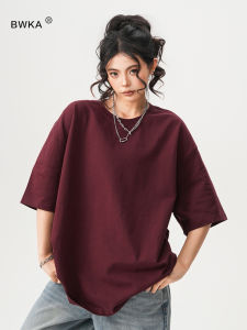 เสื้อยืดคอกลมแขนสั้นผ้าฝ้ายแท้สีแดงวู้ดก้ามพูดีไซน์เรียบง่ายสำหรับฤดูร้อนสำหรับผู้ชายและผู้หญิง เสื้อเชิ้ตทรงหลวมๆ ที่สวมใส่สบาย