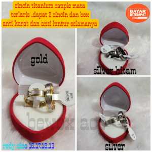 Cincin Emas Anti Karat & Cincin Mata 24 Karat: CC721/3 Dapat 2 pcs dan box Tunangan Nikah Titanium Stainless Steel Cincin Pria Cincin Wanita Cincin Couple Anti luntur 24 karat