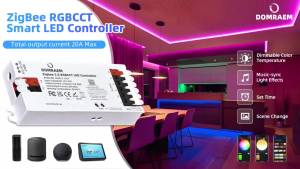 Bộ Điều Khiển Đèn LED DOMRAEM Zigbee 3.0 RGBW RGBCCT 20A DC12-24V Với Điều Khiển Bằng Giọng Nói Qua Ứng Dụng Alexa Tương Thích Với Hu*e Echo Plus Dành Cho Nhà Thông Minh