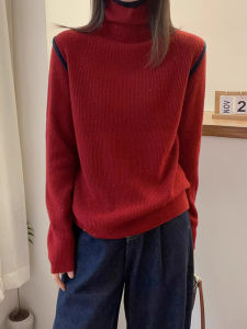 European Goods Chic Christmas Red Fine Glitter Sweater Underwear Turtleneck Pullover Short Unique Trend All-Match Cashmere Sweater