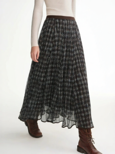 DUSHU | Irregular Pleated Plaid Half Skirt