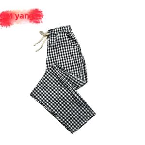 Casual Cotton Linen Harem Pants Womens Spring Summer Autumn Large Size Elastic Waist Plaid Nine Points Popular Black White Grids Pants