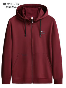 ROWILUX เสื้อแจ็คเก็ตสเวตเตอร์คอวีทรงหลวมสำหรับผู้ชาย สีแดงเข้ม ทรงหลวม แขนยาว ปกโปโล ทรงหลวม ฤดูใบไม้ผลิและฤดูใบไม้ร่วง